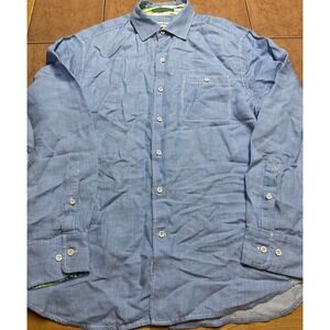 Tommy Bahama Blue‎ Striped Button Up Shirt Tencel Linen Blend Men's Sz Med